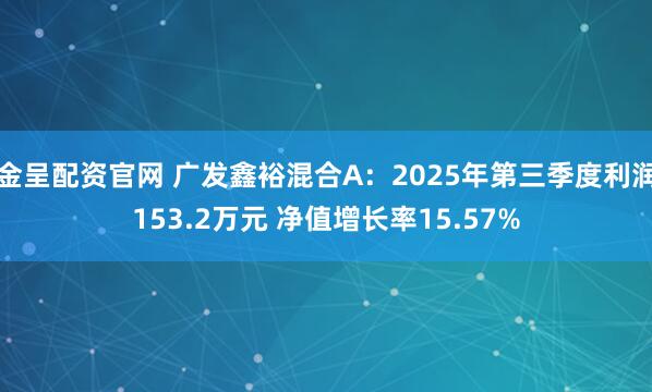 金呈配资官网 广发鑫裕混合A：2025年第三季度利润153.2万元 净值增长率15.57%