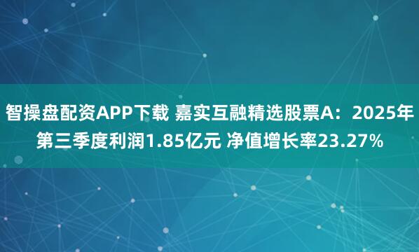智操盘配资APP下载 嘉实互融精选股票A：2025年第三季度利润1.85亿元 净值增长率23.27%